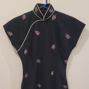 Vintage late 1940s\1950s Authentic CheongSam (Chinese gown)-black wool